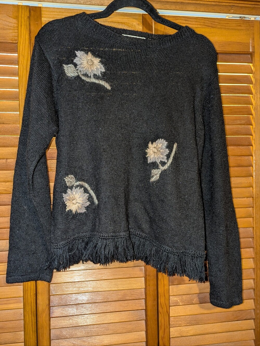 Vintage Floral Sweater With Fringe Detail